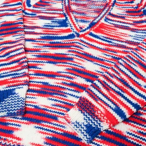 Vintage Handmade Red, White & Blue Knit V Neck Sweater thumbnail 4