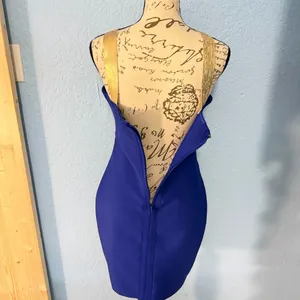 👑 VENUS Royal Blue & Gold Bandage Bodycon Mini Dress | Size S 💙✨ thumbnail 4