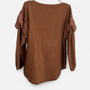 Entro fleece eyelet lace ruffle romantic cozy neutral brown top sz Small boho thumbnail 5