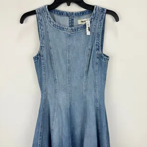 Madewell Circle Mini Dress Airy Denim Ashbury Wash Blue Fit Flare XXS NWT thumbnail 8