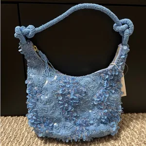 NWT tj maxx marshall’s blue sequin beaded purse floral bead shoulder bag thumbnail 1