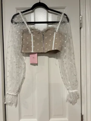 Hello Molly Polka Dot Sheer Sleeve Crop Top thumbnail 2