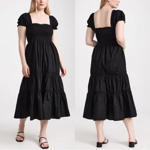 Anthropologie O.P.T. • Daphne Square Neck Smocked Maxi Dress black cotton poplin tiered thumbnail 7