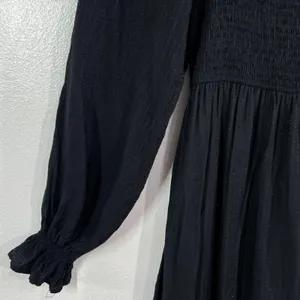 August Sky Smocked Maxi Dress S Black Long Sleeve Square Neck Cottagecore‎ Boho thumbnail 8