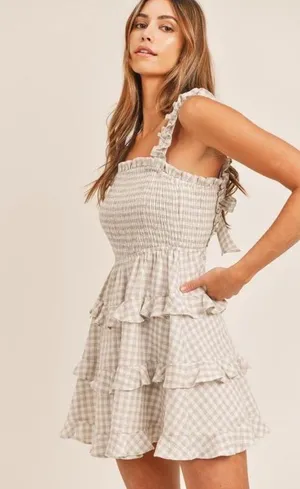 Mable Gingham Smocked Ruffle Tie Back Dress Sz Medium thumbnail 5