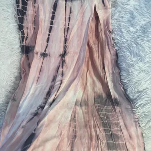Pink gray tie dye bohemian gypsy festival double slit maxi skirt thumbnail 2