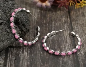 NEW Pink hoop earrings, western aesthetic earrings, pink retro jewelry gift for thumbnail 1