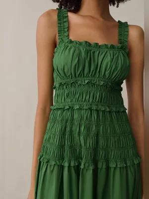 NWT Few Moda Freya Cotton Dress size Medium M Fern Green midi smocked o.p.t thumbnail 3