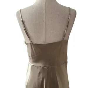 Birdy Grey Champagne Satin Slit Bridesmaid Formal Dress Women Size Medium | 65-2 thumbnail 4