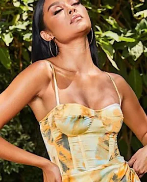 Pretty Little Thing Orange Tie Dye Print Structured Corset Top thumbnail 1