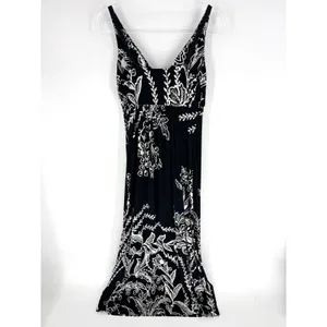 Soma Intimates Black White‎ Floral Maxi Dress Empire Waist V-Neck Size Small thumbnail 5