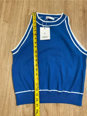 Sleeveless Ribbed Tank Top in Bright Blue with White Trim thumbnail 5
