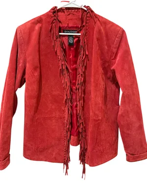 Vintage Red Suede Leather Fringe Jacket Western Boho Festival Size: L thumbnail 1