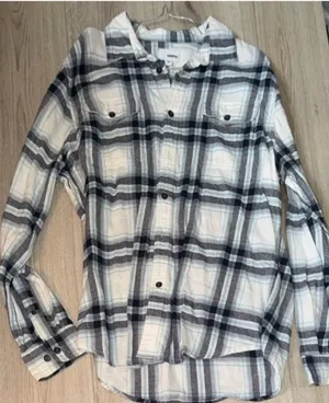 Sonoma White Plaid Button-Down Shirt button up top thumbnail 1