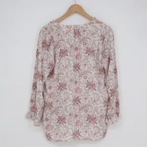 LOFT Womens Pink Paisley Floral V-Neck Ruffle Cuff Blouse Top Medium thumbnail 4