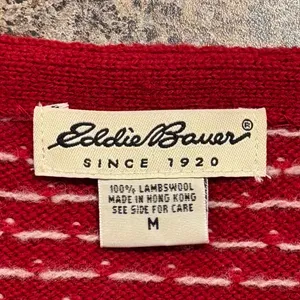 Vintage Eddie Bauer Sweater Vest Lambswool Fair Isle Nordic Holiday Red Medium thumbnail 2