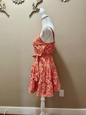 Orange and White Floral Mini Sundress Size Small thumbnail 3