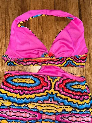 SheIn Womens Multicolor Abstract Backless Halter Mini Hippie Dress - Large thumbnail 3