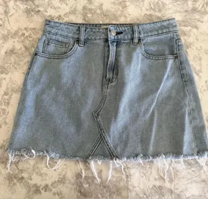 Pacsun Light Blue Denim Mini Skirt - Casual Frayed Hem thumbnail 1