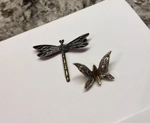 Lot Of 2 Vintage - Modern Insect Brooch Pins - Butterfly / Dragonfly Rhinestone thumbnail 1