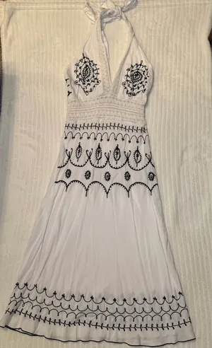 VTG Uluwatu Bali Handmade Lace Embroidered Halter Maxi Dres Size S Boho thumbnail 6