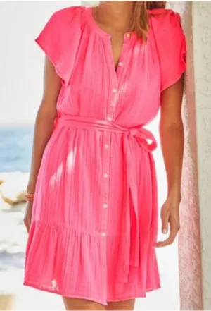 Vineyard Vines Seastitch Double Gauze Tiered Cotton Mini Shirt Dress XS No Belt thumbnail 1