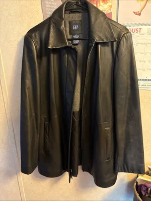 Vintage Black Leather Jacket from GAP Classic Shirt Collar Full Front Zip Close thumbnail 1