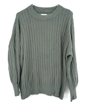 Aerie Size XS Oversized Pullover Style Sweater Mossy Green Ribbed‎ Crewneck thumbnail 1