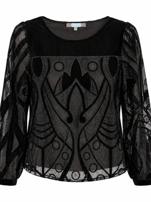 Eva Franco Art Deco Embroidered Mesh Top Womens S Black Burnout Velvet thumbnail 2