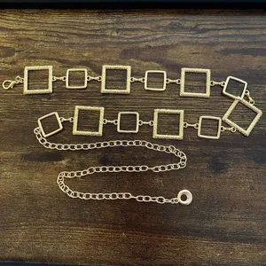 Gold Y2K Geometric Open Square Waist Chain Belt, Fits 22.5-41 Inches, X7GA1299 thumbnail 6