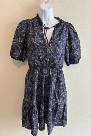 FOLKIE Australia Boho Blue Print Dress Festival Sz 2‎ EUC thumbnail 1