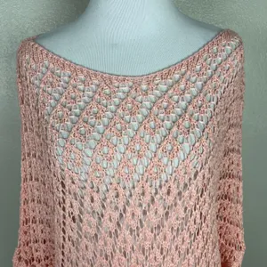 Coco Carmen Crochet Sweater OS Pink Open Knit Pullover Oversized‎ Beachy Relaxed thumbnail 3