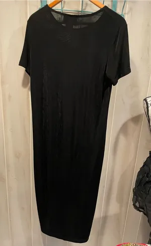 Vintage 90s slinky black jersey maxi dress flowy casual classic whimsigoth thumbnail 1