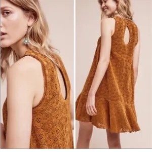 Anthropologie Maeve Amis Dress 4 Burnt Orange Floral Lace Ruffle Hem Lined thumbnail 12