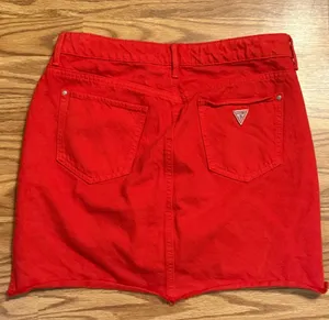 GUESS Red Denim Mini Skirt with Raw Hem size medium y2k festival thumbnail 2