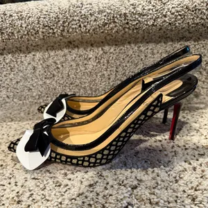 Christian Louboutin Suspenodo Glitter Flocked Patent PVC Sling 85 Pumps, size 38 thumbnail 3