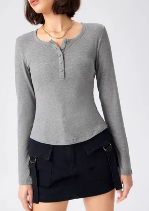 Cider Solid Rib Long Sleeve Tee Grey Large NWT IN PACKAGE thumbnail 1