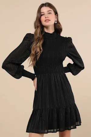 Lulus Heartful Romance Black Striped Smocked Long Sleeve Mini Dress thumbnail 1