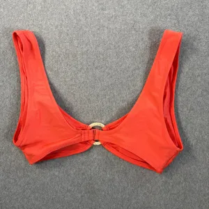 Aerie Scoop Plunge Bikini Top Women's Medium Coral Swimwear Ring Accent thumbnail 8