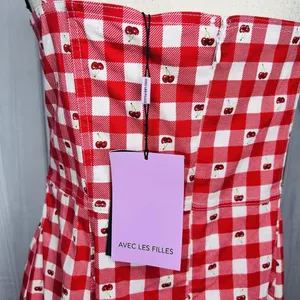 NWT Avec Les Filles Cherry Print Sweetheart Fit & Flare Midi Dress Sz 14 Stretch thumbnail 11