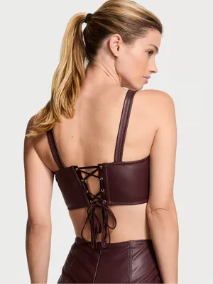 Victoria's Secret Faux Leather Mini Corset Top Lace Up, NWT, L, Burgundy Brown thumbnail 3