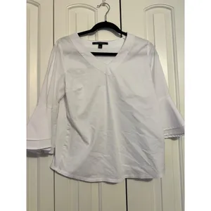 Zac & Rachel V-Neck Blouse Bell‎ Sleeve White Professional Top Womens S thumbnail 3