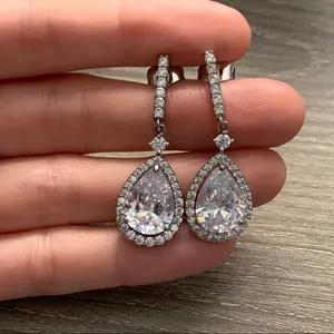 18K Gold Plated CZ Bridal Earrings Bride Drop Cubic Zirconia Wedding Sparkle thumbnail 9