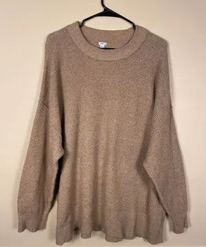 Aerie Women’s Waffle Knit Tan Comfy Cozy Crew Neck Sweater thumbnail 1