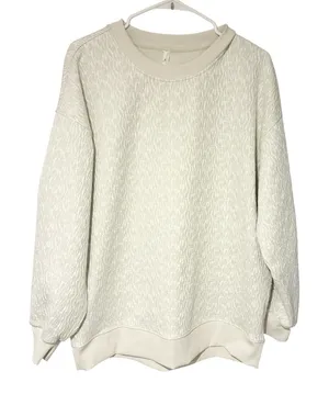 Lululemon Textured Jacquard Crewneck Pullover‎ Sweatshirt Bone White Size 8 thumbnail 1