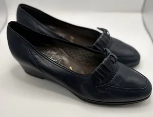 Semler Navy Blue Leather Kiltie Wedge Loafers Womens Size 6 F Made in Germany‎ thumbnail 1