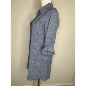 fei Chambray Denim Shirt Long Tunic Sz Large Preppy Casual Western thumbnail 3