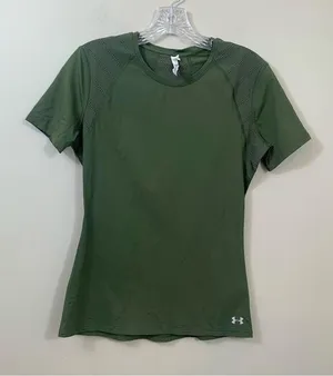 Under Armour Heat Gear Army Green Fitted Short Sleeve Top thumbnail 1