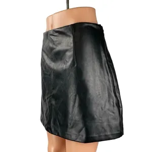 Abercrombie & Fitch Black Faux Leather Vegan High Waist A Line Mini Skirt Size L thumbnail 2
