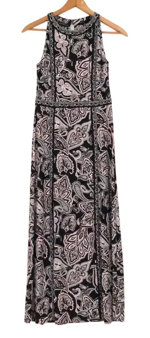 INC Paisley Sleeveless Maxi Dress Womens‎ Size M Black Pink Boho Vacation Resort thumbnail 1